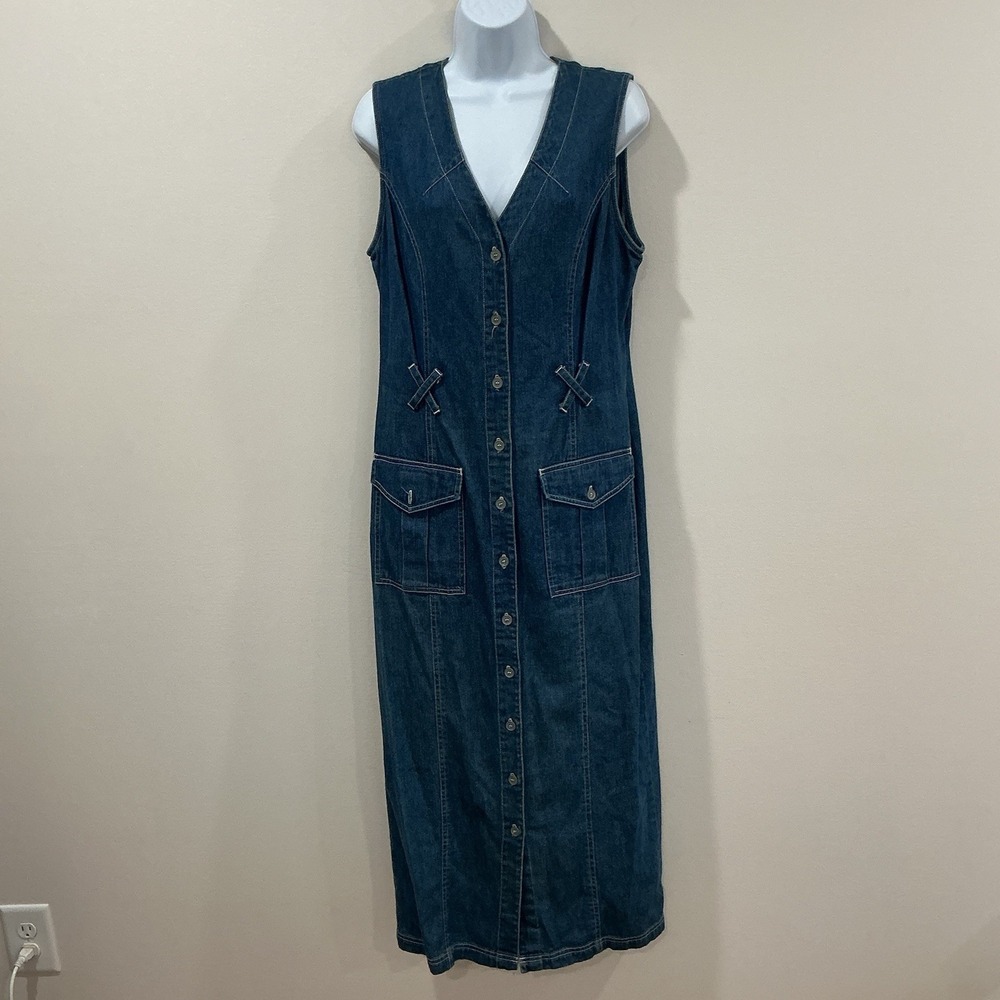 Vintage 90s Western Denim Maxi Dress Faded Glory Women's  Medium Country Cowgirl
